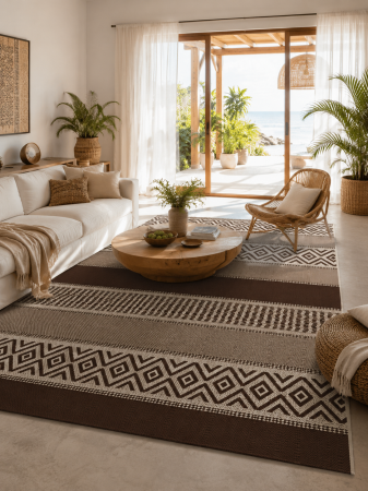 Covoare moderne - Covor Model Iuta Natura 971‑91, Marime 50 x 80 cm, Maro,Bej, Inaltime Fir Tesatură plată, Antialergic, Polipropilena, Bucatarie, Hol, Balcon