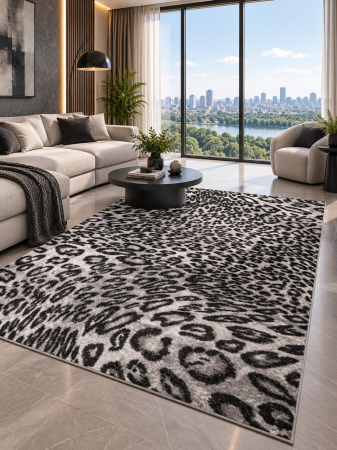 Copii & Educaționale - Covor Model Leopard 11066-190, Gri, Inaltime Fir 9 mm, Antialergic, Polipropilena, Living, Dormitor, Sufragerie, Birou