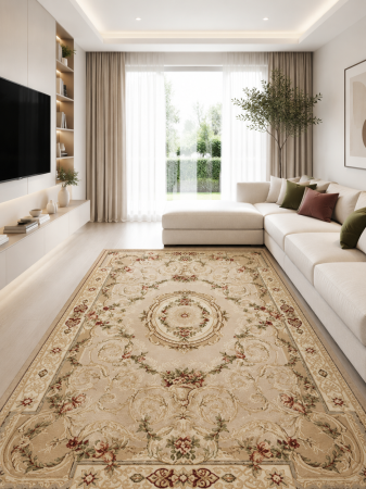 Covoare clasice - Covor Lotos 15002-110 Bej Crem Clasic Oriental Medalion Polipropilena Friese