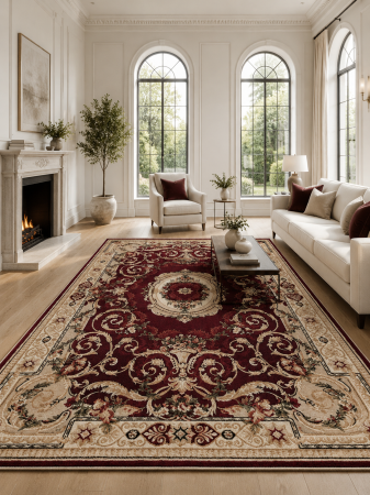 Covoare clasice - Covor Lotos 15002-210 grena crem design clasic cu medalion central