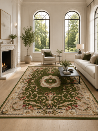 Covoare clasice - Covor Lotos 15002-310 verde crem design clasic cu medalion central