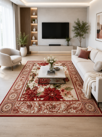 Covor Lotos 15004-120 bej rosu design floral cu fluturi [1]