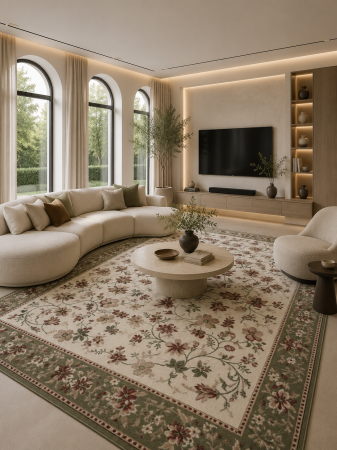 Covoare living - Covor Lotos 15075-160, Marime 120 x 200 cm, Bej,Verde, Inaltime Fir 8 mm, Antialergic, Polipropilena, Living, Dormitor, Sufragerie, Birou - Copie