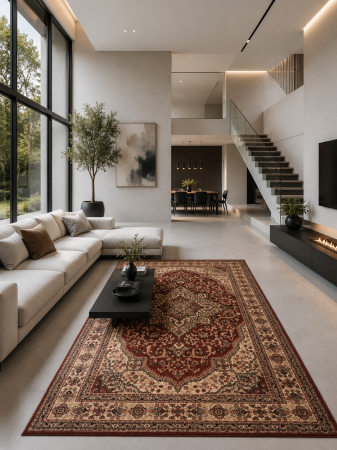 Covoare clasice - Covor Lotos 15082-210 Crem-Grena Design Clasic Oriental Medalion Polipropilena Friese