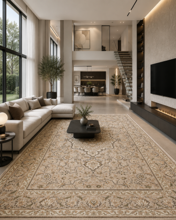Covoare clasice - Covor Lotos 15090-110 Crem-Bej Design Clasic Oriental Medalion Polipropilena Friese