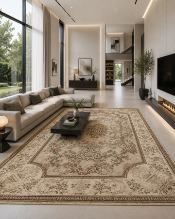 Covoare clasice - Covor Lotos 15091-110 Crem-Bej Design Clasic Oriental Medalion Polipropilena Friese