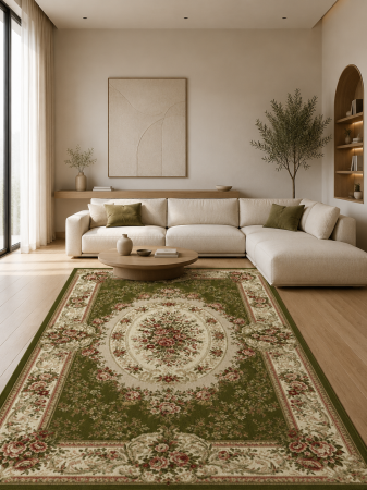 Covoare living - Covor Lotos 1529-310 verde design clasic oriental medalion central