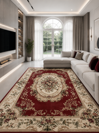 Covoare clasice - Covor Lotos 1557-210 rosu crem design clasic oriental cu medalion central