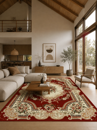 Covoare clasice - Covor Lotos 503-220 rosu design clasic oriental cu medalion central polipropilena Heat-Set Frieze