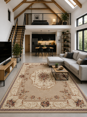 Clasice & Elegante - Covor Lotos 507-100 crem design clasic oriental cu medalion central