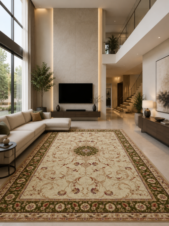 Clasice & Elegante - Covor clasic tip persan Lotos 523-130 Verde Crem medalion central oriental