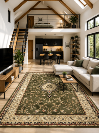 Covoare living - Covor clasic tip persan Lotos 523-310 Verde Crem medalion oriental