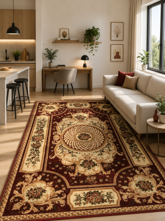 Covoare clasice - Covor clasic tip persan Lotos 531-220 Grena Rosu medalion central ornamentat