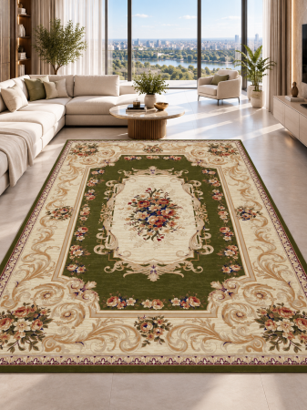 Covoare clasice - Covor Lotos 535-310 verde design clasic tip persan cu motive florale