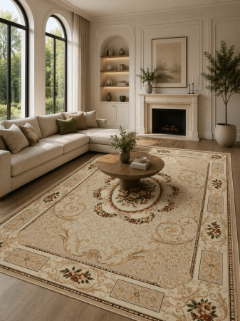 Covoare dreptungiulare si patrate - Covor Lotos 542-100 bej crem design clasic persan cu medalion central polipropilena Heat-Set Frieze