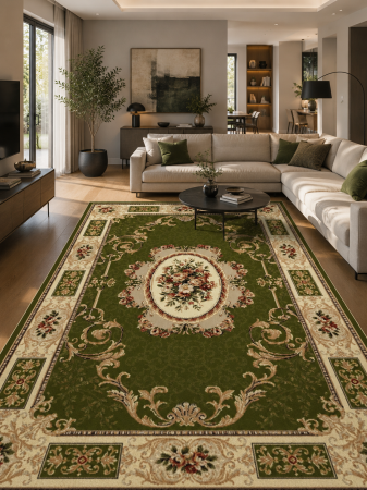 Covoare clasice - Covor Lotos 542-330 verde crem clasic floral polipropilena friese