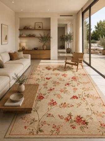 Covoare dreptungiulare si patrate - Covor Lotos 551-100 crem design clasic floral polipropilena Heat-Set Frieze