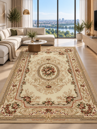 Clasice & Elegante - Covor Lotos 568-100 crem design clasic oriental cu medalion central