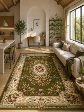 Covor clasic tip persan Lotos 568-310 Verde medalion central ornamentat