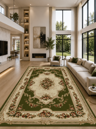 Covoare living - Covor Lotos 574-310 verde design clasic oriental cu medalion central polipropilena Heat-Set Frieze