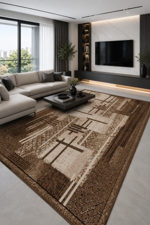 Covoare living - Covor Luna 1823-12 Maro Design Geometric Inaltime Fir 6 mm Grosime 7 mm Polipropilena Friese