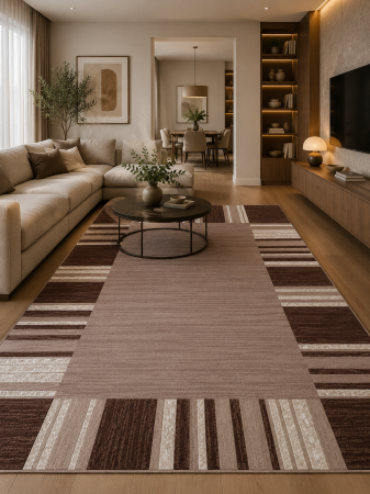 Covoare living - Covor Model Mira 24070‑120, Maro, Inaltime Fir 6,5 mm, Antialergic, Polipropilena, Living, Dormitor, Sufragerie, Birou