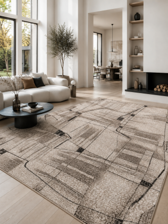 Urban & Industrial - Covor Model Mira 24181-120,  Maro Inaltime Fir 6 mm, Antialergic, Polipropilena, Living, Dormitor, Sufragerie, Birou