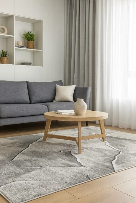 Covoare living - Covor Model Elma 003-106, Bej, Gri, Inaltime Fir 6.5 mm, Antialergic, Polipropilena, Living, Dormitor, Sufragerie, Birou