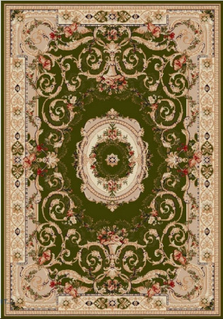 Covoare clasice - Covor Model Lotos 15002-310, Verde, Crem, Inaltime Fir 8 mm, Antialergic, Polipropilena, Living, Dormitor, Sufragerie, Birou