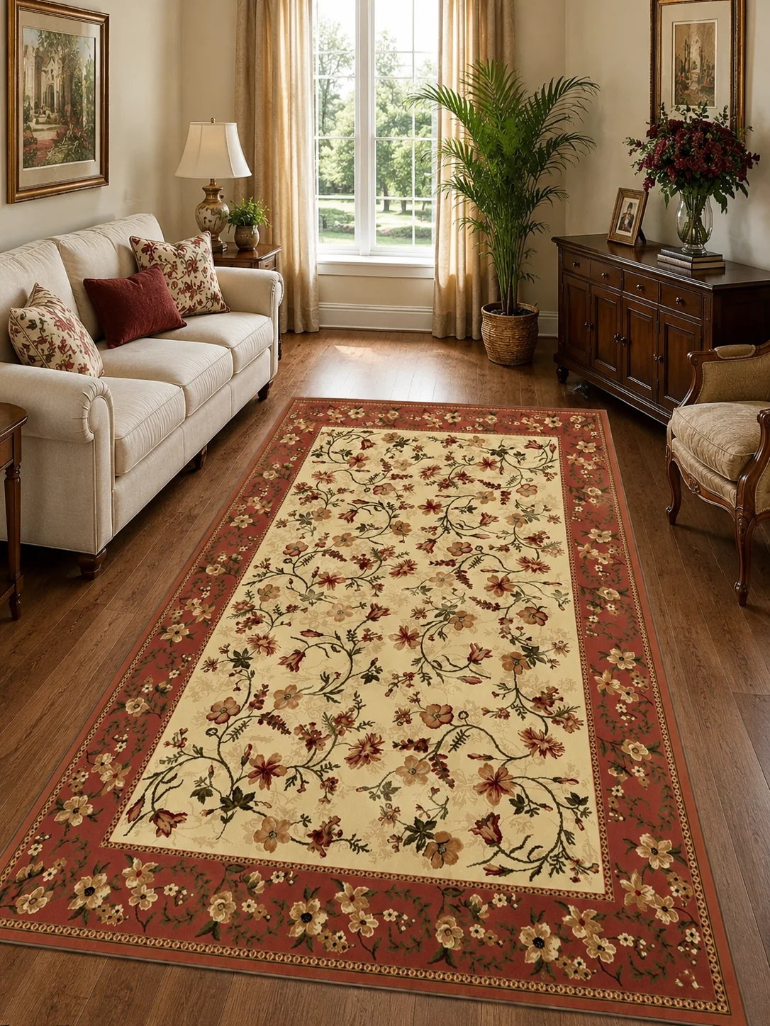 Covoare living - Covor Lotos 15075-150 Bej Caramiziu Design Clasic Oriental Floral Polipropilena Friese