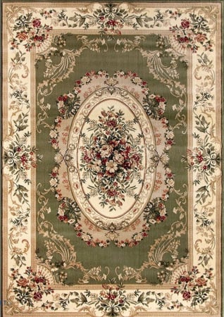 Covoare clasice - Covor Model Lotos 1557-610, Verde, Crem, Inaltime Fir 8 mm, Antialergic, Polipropilena, Living, Dormitor, Sufragerie, Birou