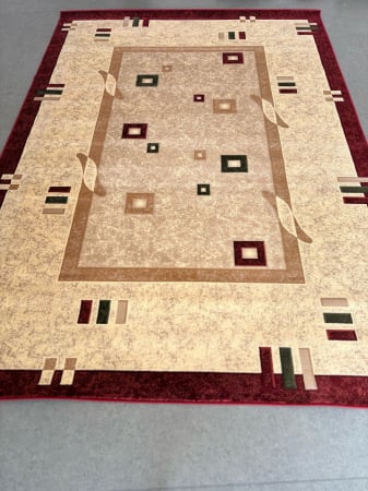 Covoare - Covor Model Lotos 579-120, Rosu, Crem, Inaltime Fir 8 mm, Antialergic, Polipropilena, Living, Dormitor, Sufragerie, Birou