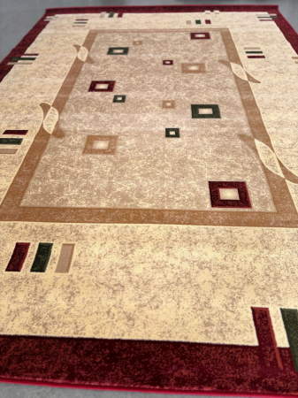 Covor Model Lotos 579-120, Rosu, Crem, Inaltime Fir 8 mm, Antialergic, Polipropilena, Living, Dormitor, Sufragerie, Birou [4]