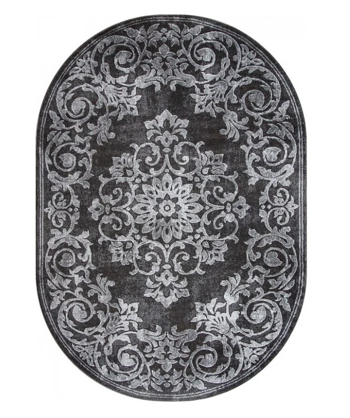 Covoare clasice - Covor oval Model Mira 24016-196, Gri, Inaltime Fir 6 mm, Antialergic, Polipropilena, Living, Dormitor, Sufragerie, Birou