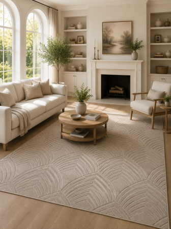 Covoare living - Covor Model Oksi 38009‑202, Bej, Inaltime Fir 6,5 mm, Antialergic, Polipropilena, Living, Dormitor, Hol
