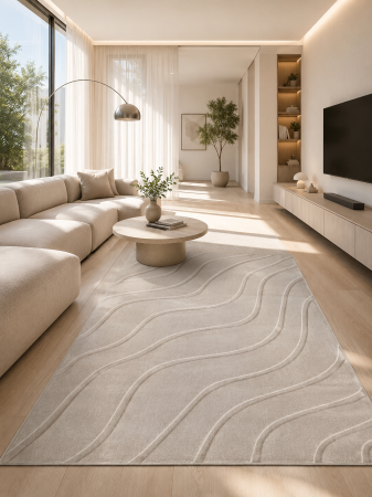 Covoare living - Covor Model Oksi 38012‑202, Bej, Inaltime Fir 6,5 mm, Antialergic, Polipropilena, Living, Dormitor, Hol