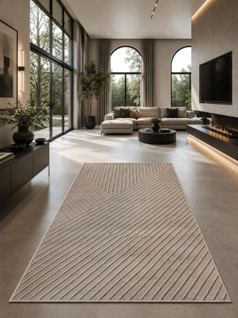 Covoare living - Covor Model Oksi 38020‑202, Bej, Inaltime Fir 6,5 mm, Antialergic, Polipropilena, Living, Dormitor, Hol