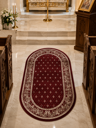 Covoare bisericesti - Covor oval bisericesc Lotos 15033-210 grena rosu design crini imperiali