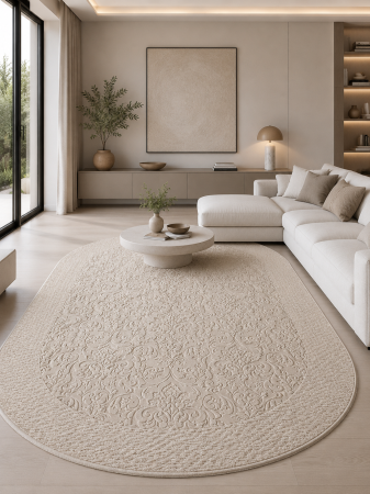 Covoare moderne - Covor Oval Model Itea 42005‑116, Marime 78 x 150 cm, Bej, Inaltime Fir 10 mm, Antialergic, Polipropilena, Living, Dormitor