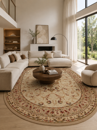 Covoare living - Covor oval Lotos 523-100 bej crem clasic oriental cu medalion central