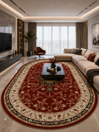 Covoare living - Covor oval Lotos 523-210 crem rosu design clasic oriental medalion central