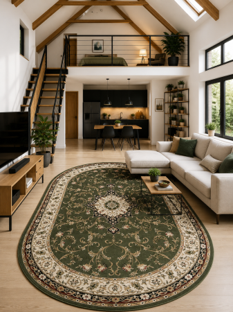 Covoare living - Covor oval Lotos 523-310 verde design clasic oriental medalion central