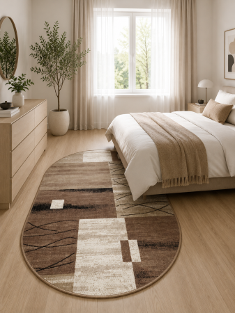 Living & Dormitor - Covor Oval Model Luna 1805-12, Maro, Inaltime Fir 6 mm, Antialergic, Polipropilena, Living, Dormitor, Sufragerie, Birou