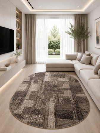 Covoare living - Covor Oval Model Mira 24007‑120, Maro, Inaltime Fir 6,5 mm, Antialergic, Polipropilena, Living, Dormitor, Sufragerie, Birou