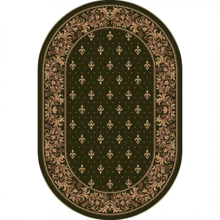 Covoare clasice - Covor Oval Model Bisericesc Lotos 15033-310, Verde, Inaltime Fir 9 mm, Antialergic, Polipropilena, Manastire, Biserica, Altar, Naos, Pronaos, Capela, Chilie, Hol, Birou