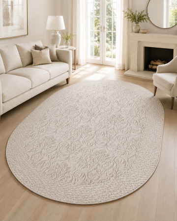 Covor Oval Model Itea 42005‑116, Marime 78 x 150 cm, Bej, Inaltime Fir 10 mm, Antialergic, Polipropilena, Living, Dormitor [4]
