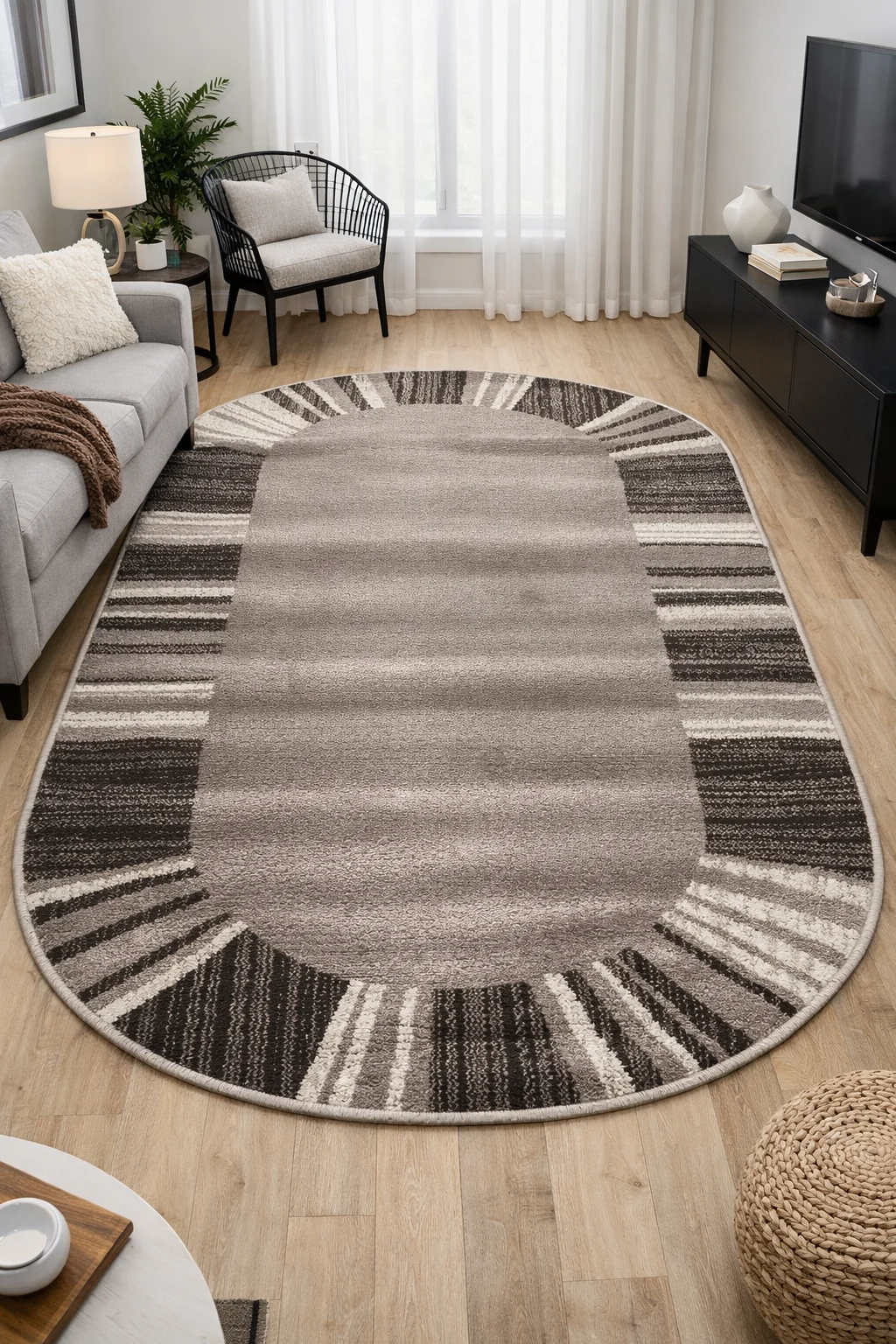 Covoare living - Covor Oval Model Mira 24070‑120, Maro, Inaltime Fir 6,5 mm, Antialergic, Polipropilena, Living, Dormitor, Sufragerie, Birou