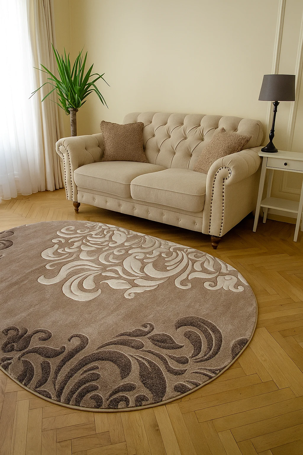 Covor Oval Model Mira 24031-234, Maro, Inaltime Fir 6 mm, Antialergic, Polipropilena, Living, Dormitor, Sufragerie, Birou [1]