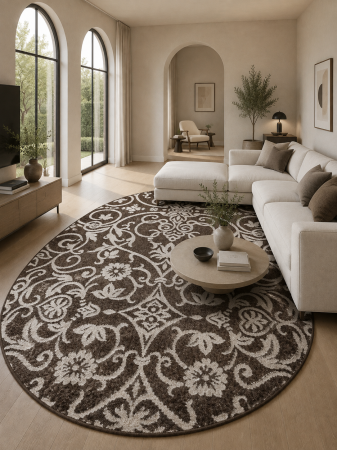 Covoare clasice - Covor oval Cappuccino 16026-13 crem maro design floral ornamental clasic polipropilena frieze