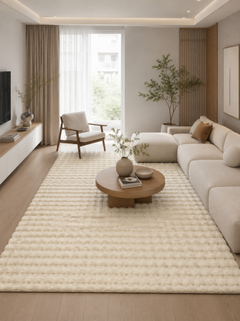 Covoare premium - Covor Premium Belgian Model Blanita LOP 050, Efect 3D, Imitatie Blana Iepure, Crem, Inaltime Fir 23 mm, Antiderapant, Antialergic, Poliester, Living, Dormitor, Sufragerie, Birou